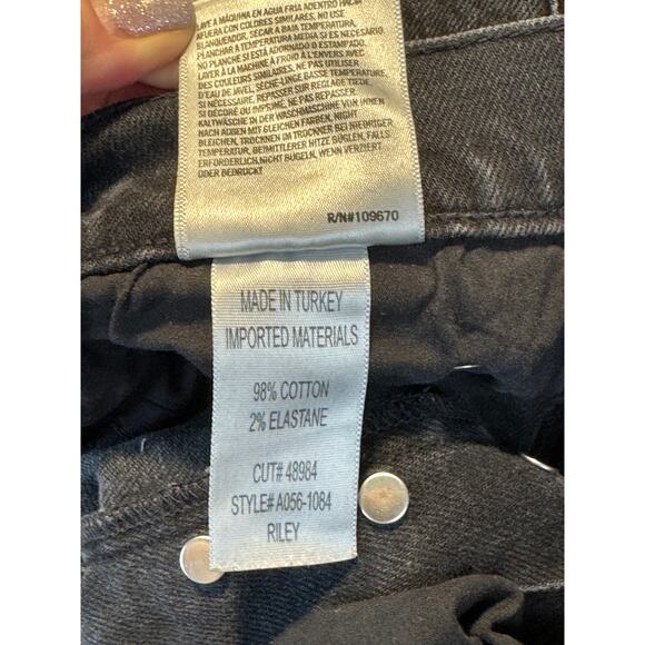 Agolde Riley 29 Black Jeans Button Fly High Waist Slim Straight Crop Denim - Picture 10 of 13